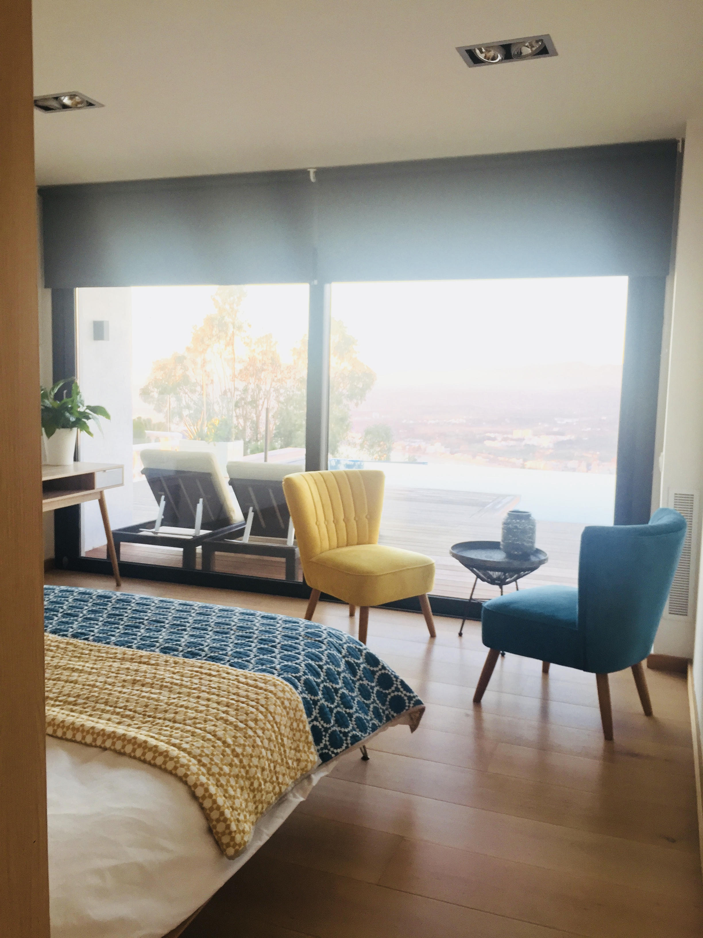 Bedroom 4 with garden and pool views