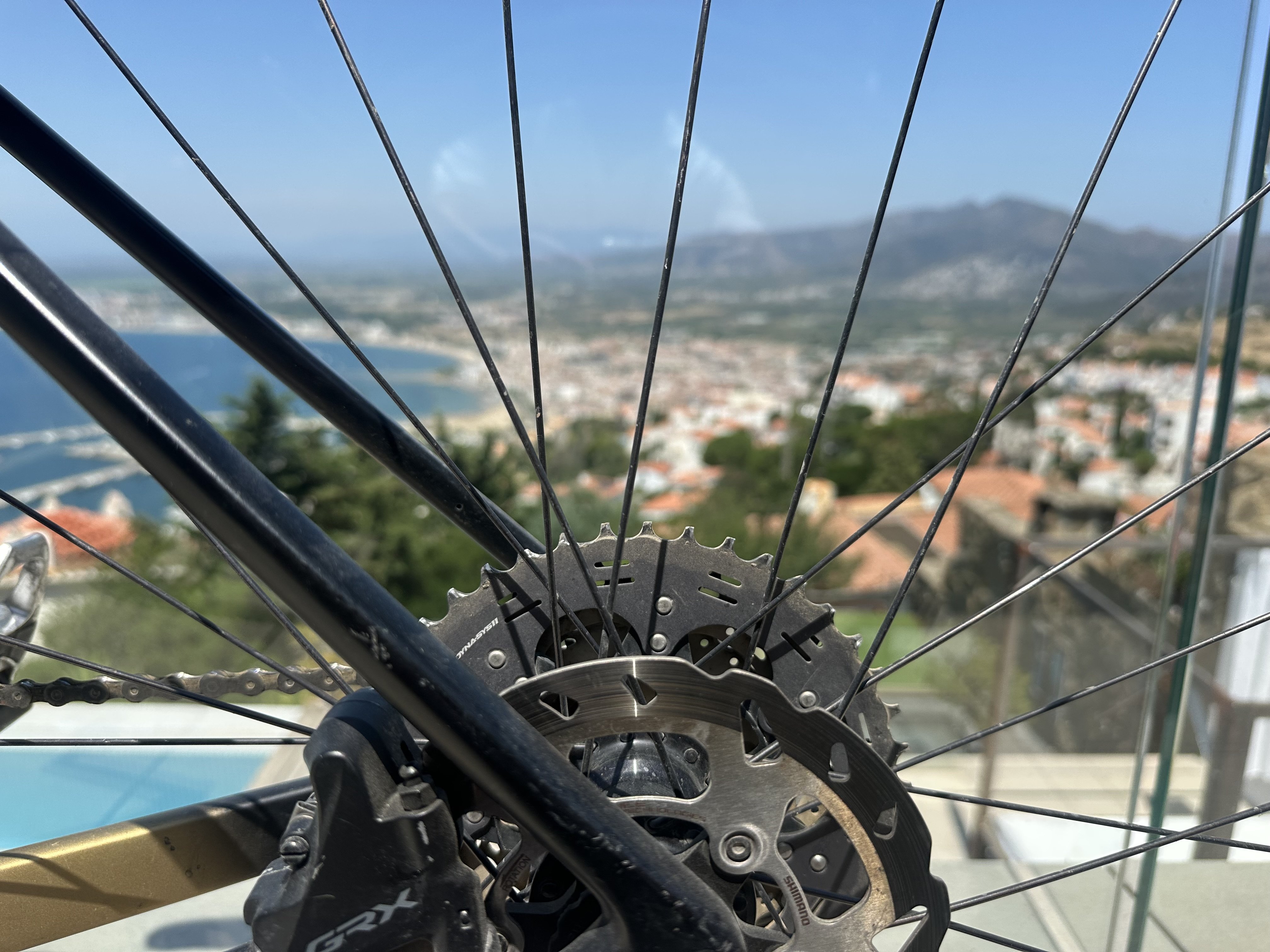 Bike cassette detail with Roses bay in background